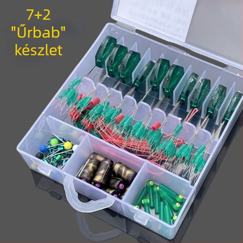 10 darab szilikon halászati kiegészítő készlet: Space Beans, 8-as alakú gyűrűs úszók, ülés úszóhoz, ólom súlyok, kis alkatrészek