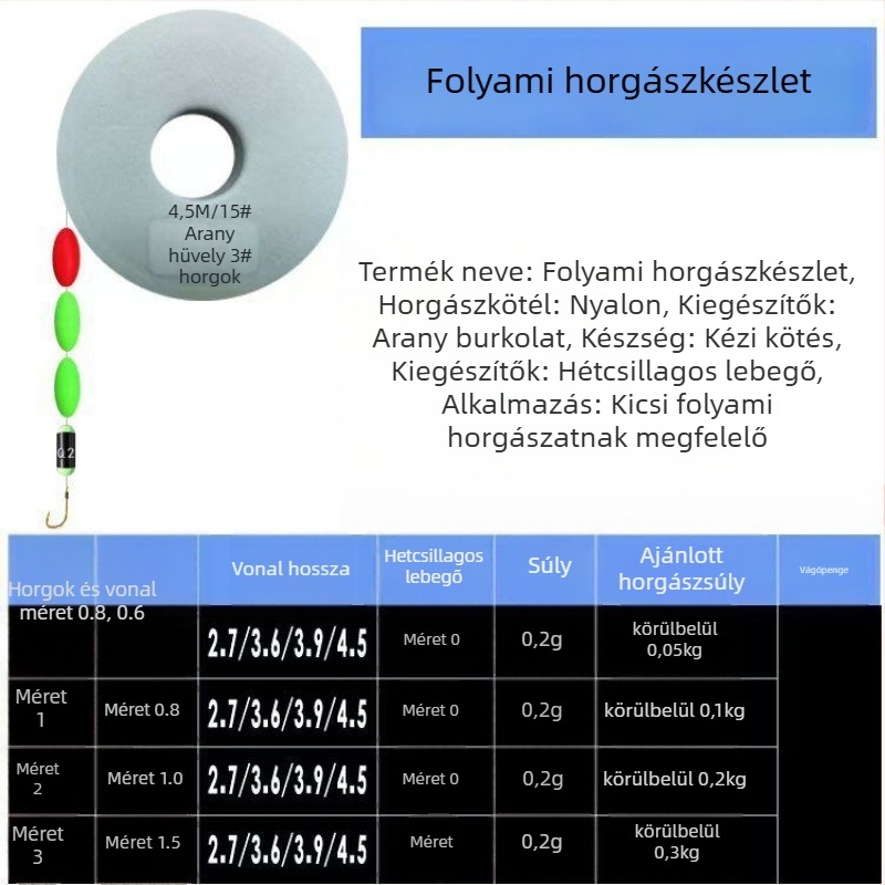 Horgászkészlet: úszó damil PE anyagból és egyetlen horoggal