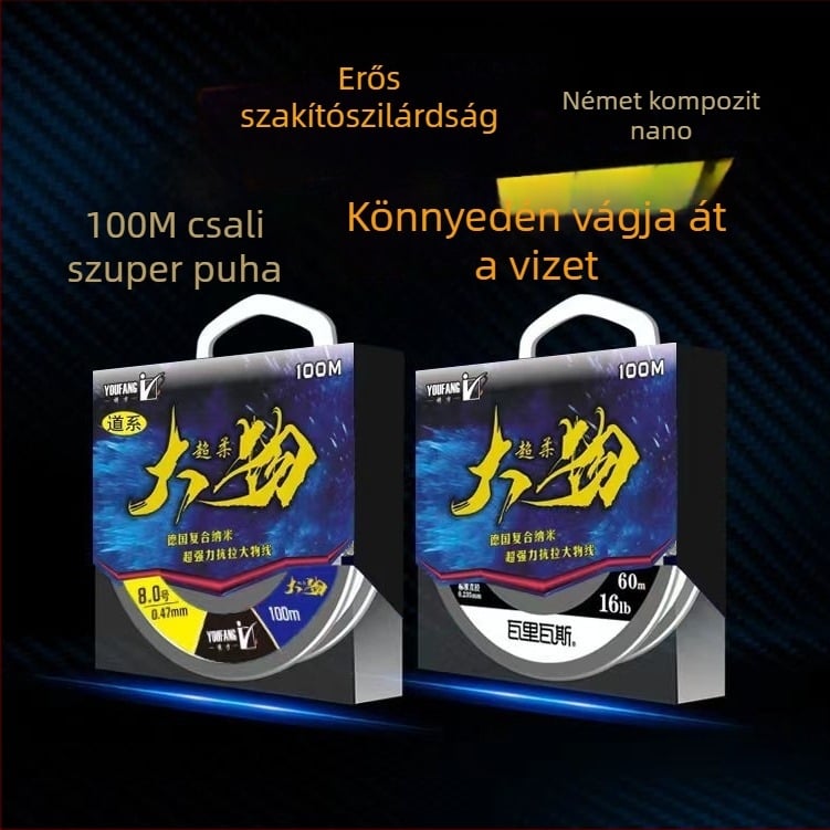 Nanokompozit horgász-zsinór fő zsinór és segédzsinór, 100 m, ultra puha, nagy húzóerő vadon élő halászathoz