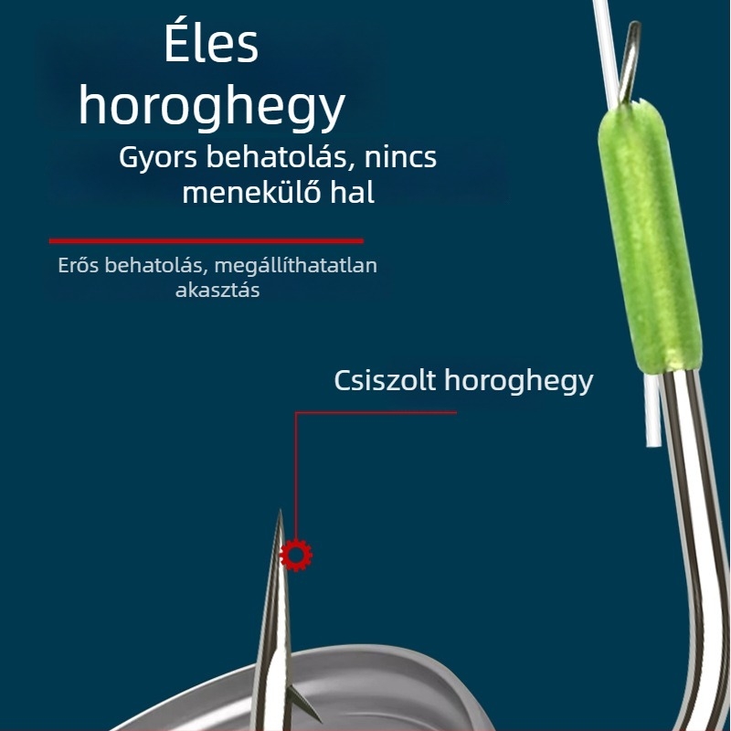 Készen álló előke kettős horoggal, csomó nélkül, nagytestű halakhoz és versenyszerű horgászathoz