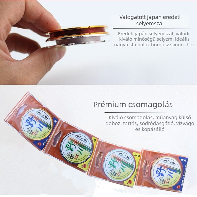 50 m hosszú, magas szakítószilárdságú damil horgászathoz, fő damil és előke, csavarodásmentes, nylon