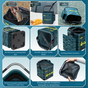 Hordozható összecsukható vízvödör élő halak számára, EVA anyag, kültéri horgászathoz