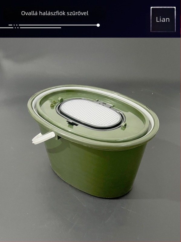 Ováli élőhalas vödör szűrővel, kétszintes PP, patakhoz, 714 g