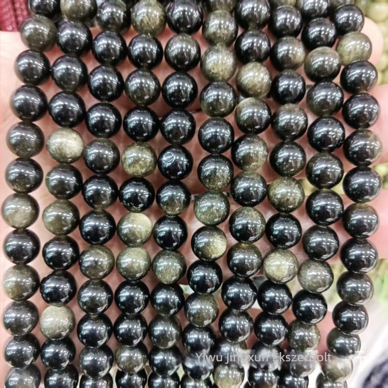 Természetes ezüst obszidián gyöngyök – 8 mm-es kerek gyöngyök DIY ékszerekhez, karkötő alkatrészek
