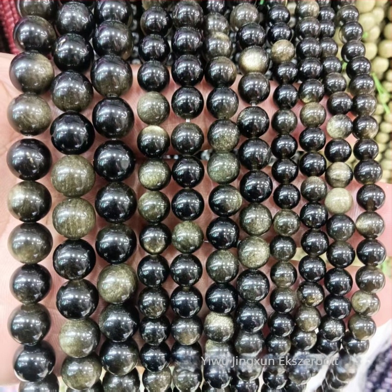 Természetes ezüst obszidián gyöngyök – 8 mm-es kerek gyöngyök DIY ékszerekhez, karkötő alkatrészek