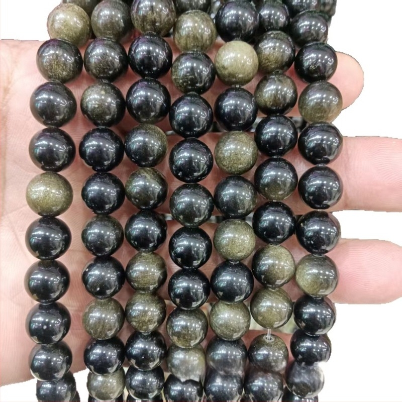 Természetes ezüst obszidián gyöngyök – 8 mm-es kerek gyöngyök DIY ékszerekhez, karkötő alkatrészek