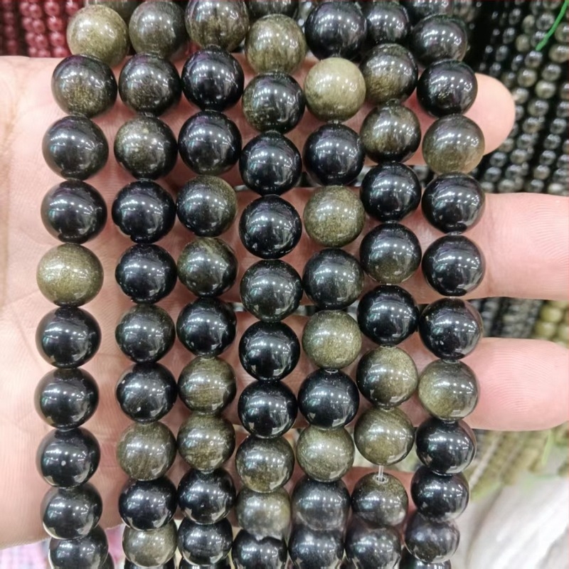 Természetes ezüst obszidián gyöngyök – 8 mm-es kerek gyöngyök DIY ékszerekhez, karkötő alkatrészek