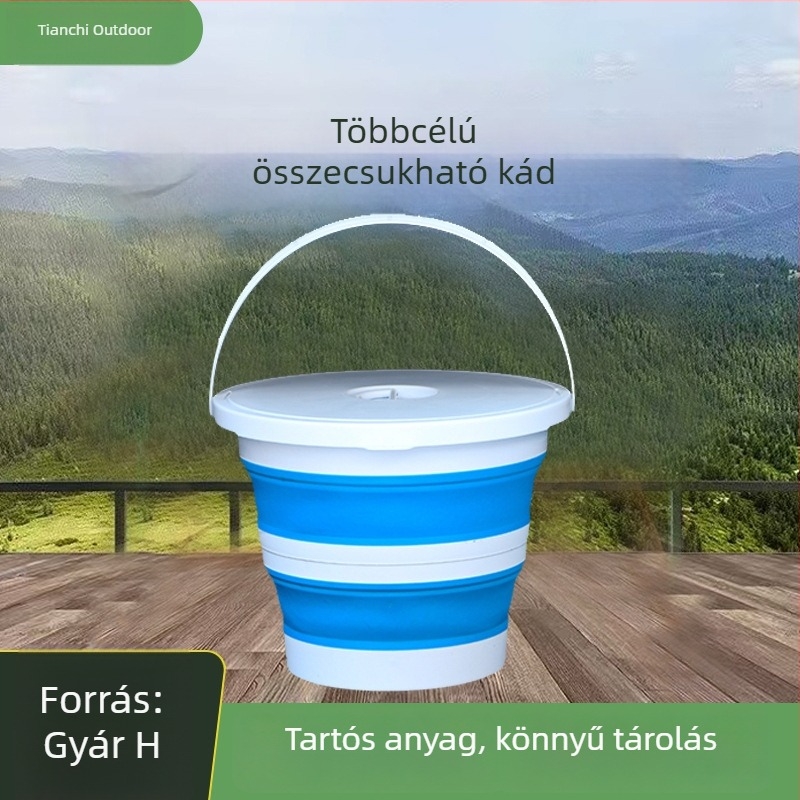 Összecsukható hordozható vödör élő halak számára, fedéllel, autóba szerelhető, nagy kapacitású, polipropilénből (PP)