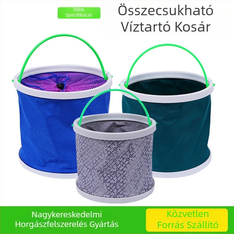 ABS összecsukható élőhalas vödör fedéllel és kötéllel, hordozható horgászathoz