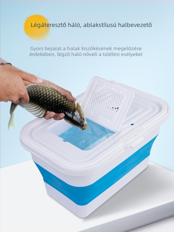 Összecsukható élőhalas vödör horgászathoz, többfunkciós etetődoboz, hordozható megerősített vízvödör