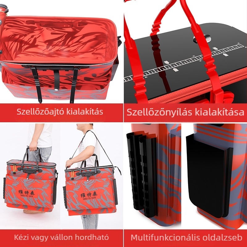 Élő halak számára hordó, összehajtható EVA kivitel, vastagodott kialakítás, többfunkciós horgász felszerelés táska