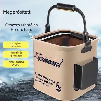 Többfunkciós összecsukható halas vödör horgászathoz, hordozható kültéri élő halas doboz (Anyag: EVA; Kapacitás: 8L; Hálós fedél 20 cm)