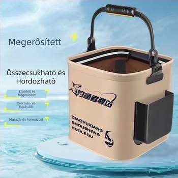 Többfunkciós összecsukható halas vödör horgászathoz, hordozható kültéri élő halas doboz (Anyag: EVA; Kapacitás: 8L; Hálós fedél 20 cm)