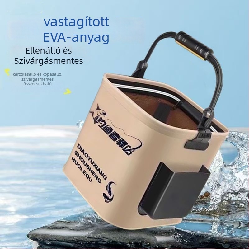 Többfunkciós összecsukható halas vödör horgászathoz, hordozható kültéri élő halas doboz (Anyag: EVA; Kapacitás: 8L; Hálós fedél 20 cm)