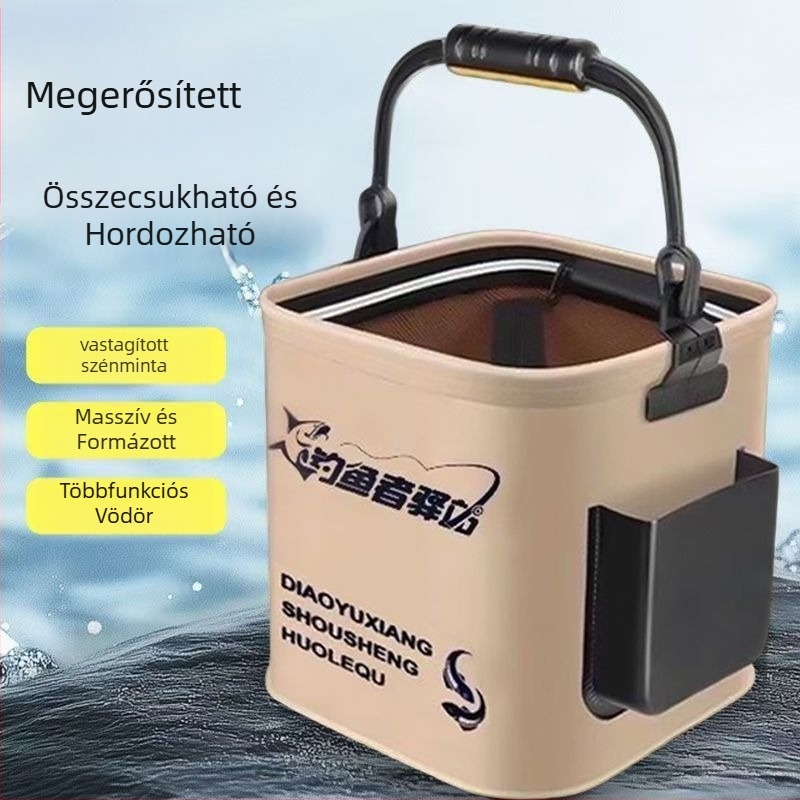 Többfunkciós összecsukható halas vödör horgászathoz, hordozható kültéri élő halas doboz (Anyag: EVA; Kapacitás: 8L; Hálós fedél 20 cm)