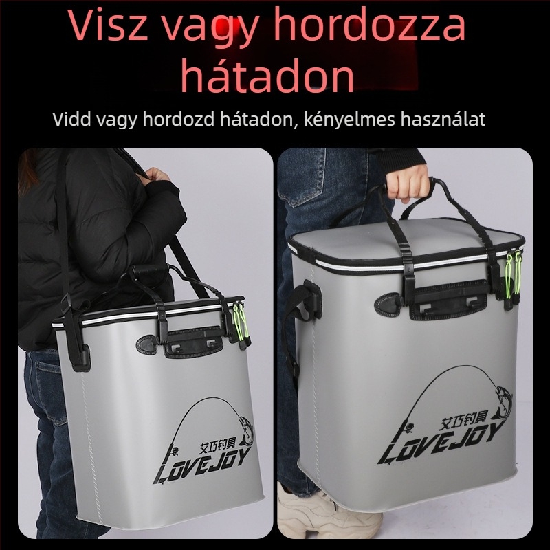 EVA horgász vödör, vízálló, összecsukható, megerősített kivitel, tömeg 1 kg