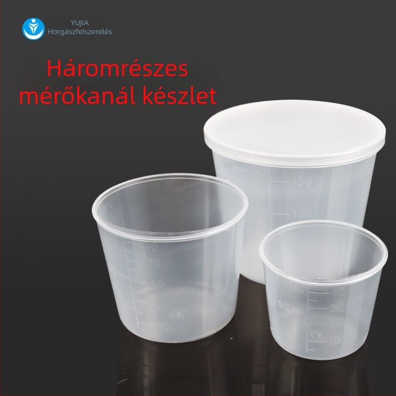 Horgászathoz mérő pohár csali keverő skálával, 3 részes készlet, átlátszó PP, Yujia márka, eredet Kína