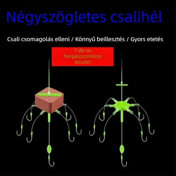 Nagyfejű pontyhorgász készlet 7 horoggal, lebegő fluoreszkáló csalival, Ise cube csalival, tengeri pálca készlet