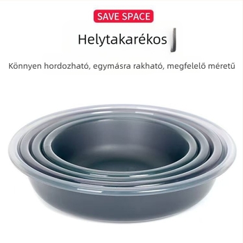 Horgászathoz készült négy részes etetőanyag-keverő készlet, tapadásmentes keverőtál, összecsukható keverődoboz és etetőedény.