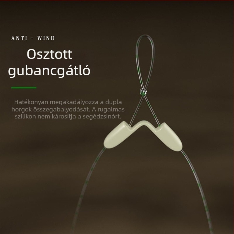 Befejezett horgászhorog-készlet kötött horogokkal, gubancolódás elleni védelemmel és kioldódás elleni védelemmel, dupla horog