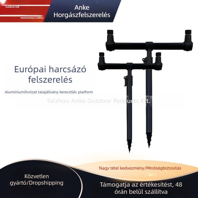 Encore Alumíniumötvözetből készült horgászbot-tartó készlet talajba illeszthető kereszttartóval és riasztó tartóval, multifunkcionális bot-tartó