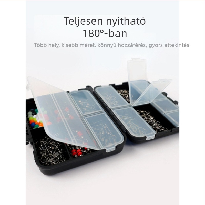 Horgász kiegészítő készlet 140 darab - B-Type forgó, Three-Way forgó és bead stopper; hordozható tároló; Anyag: fém/ABS; Márka jsfun
