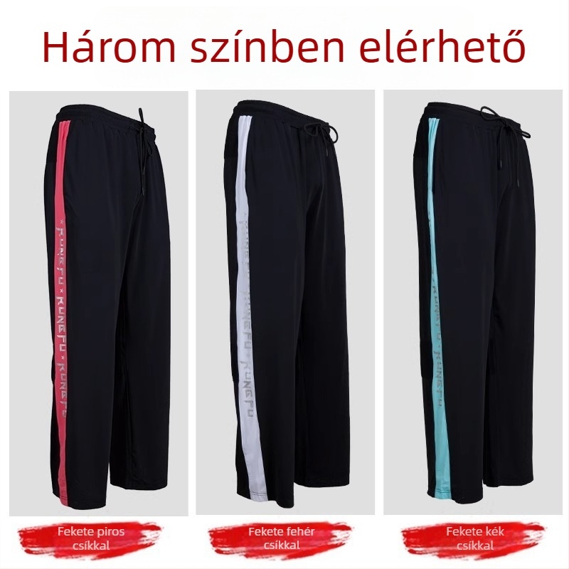 Wushu edzésnadrág, laza illeszkedés, Tai Chi stílus, uniszex, tavasz–ősz modell, anyag: kémiai rostok keveréke, 82% nylon.
