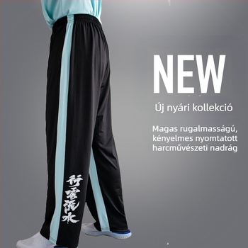 Tai Chi nadrág felnőtteknek, uniszex, magas rugalmasságú, egyenes szabású, Milk Silk anyag, 90% poliészter, tolerancia 1–3 cm