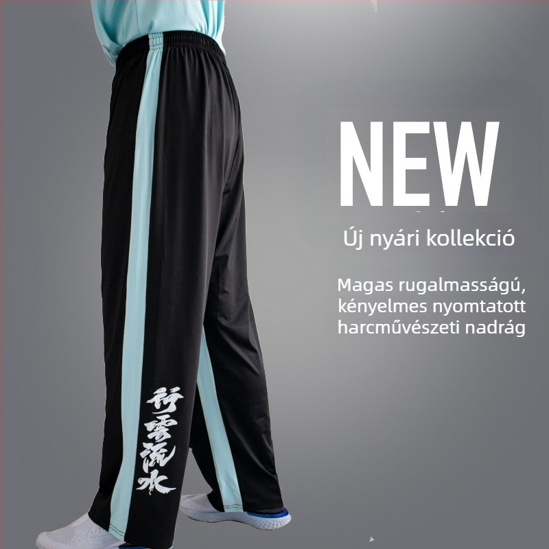 Tai Chi nadrág felnőtteknek, uniszex, magas rugalmasságú, egyenes szabású, Milk Silk anyag, 90% poliészter, tolerancia 1–3 cm