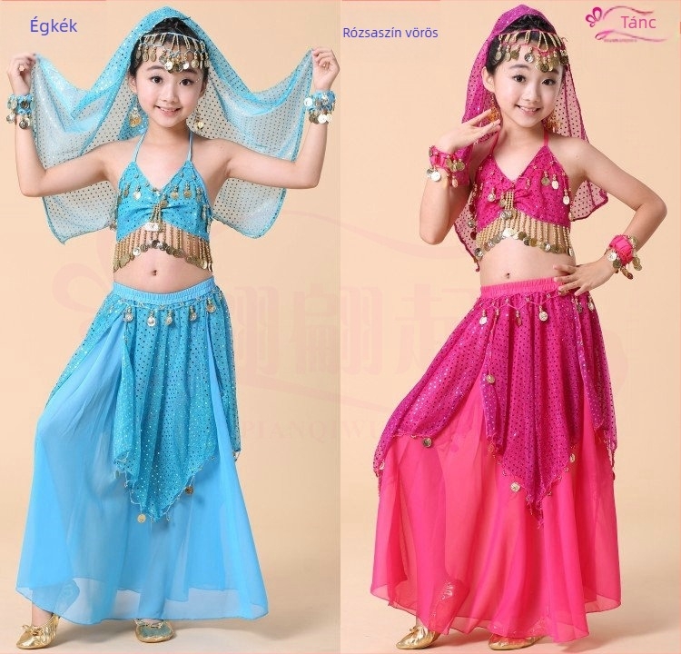 Gyerekeknek szóló Belly Dance ruhaszett lányoknak – 120D chiffon anyag, fő anyag akril – minden évszakban – 17 év alatti gyermekek számára
