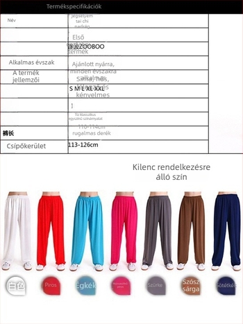 Tai Chi nadrág, uniszex, Ice Silk anyag elastánnal, nagy rugalmasság, drapírozott szabás