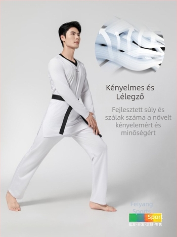 Taekwondo verseny melegítő – magas rugalmasságú, minta: Broken Flowers, egyedi logóval, 82% poliészter / 18% elastán