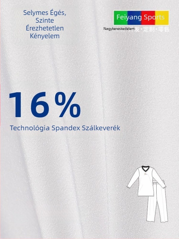 Taekwondo verseny melegítő – magas rugalmasságú, minta: Broken Flowers, egyedi logóval, 82% poliészter / 18% elastán