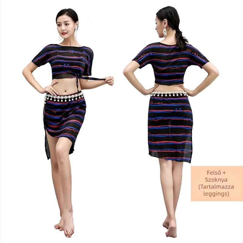 Belly Dance gyakorló ruha — mesh anyag, nyomtatott mintázat, fő anyag 80% Spandex, bélés 5% Spandex
