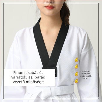 Taekwondo edzés egyenruha gyerekeknek és felnőtteknek – lélegző poliészter-kémiai rost keverék, minták: csíkos, kockás, egyszínű, pöttyös, harcművészeti edzésekhez