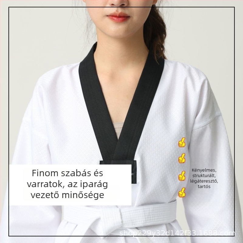 Taekwondo edzés egyenruha gyerekeknek és felnőtteknek – lélegző poliészter-kémiai rost keverék, minták: csíkos, kockás, egyszínű, pöttyös, harcművészeti edzésekhez