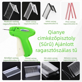 Címkézőpisztoly ruházathoz és kiegészítőkhöz — ABS műanyag; alkalmas nadrágokra, zoknikra, fehérneműkre, kapucnis pulóverekre, sálakra, táskákra és poggyászra, ékszerekre, fürdőruhákra, játékokra, ruházatra, melltartó hátulsó csatjaihoz és ajándékcsomagolá