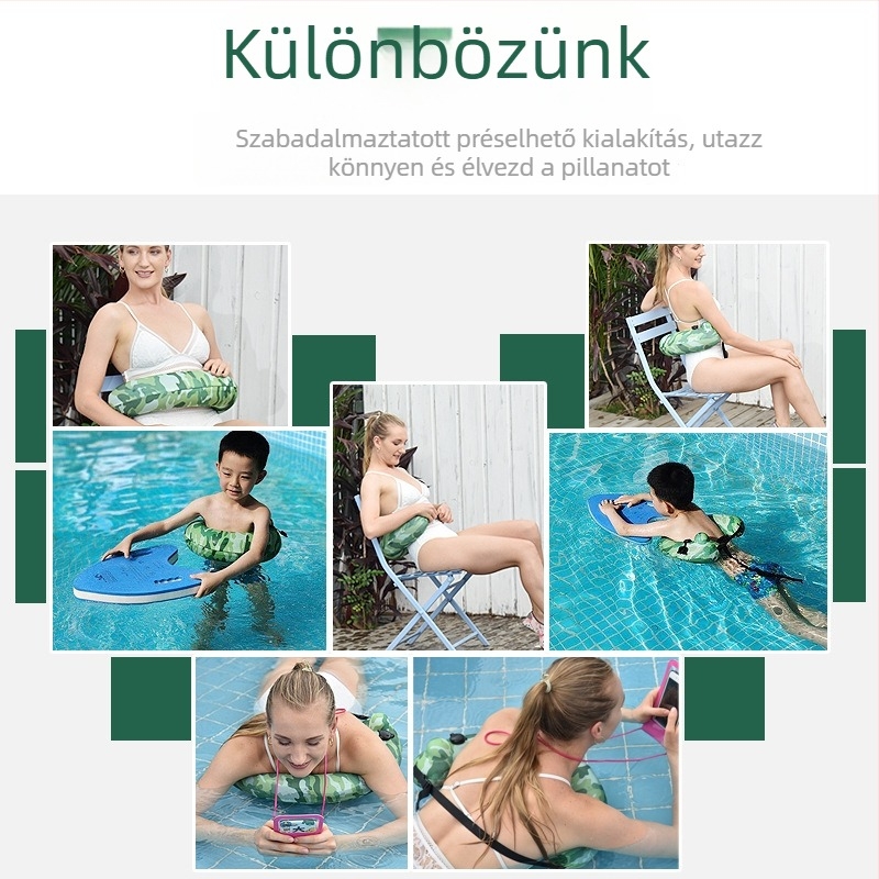 Kamufláž mintás félkör alakú felfújható úszógyűrű, vastított, hordozható, felnőtteknek, többfunkciós