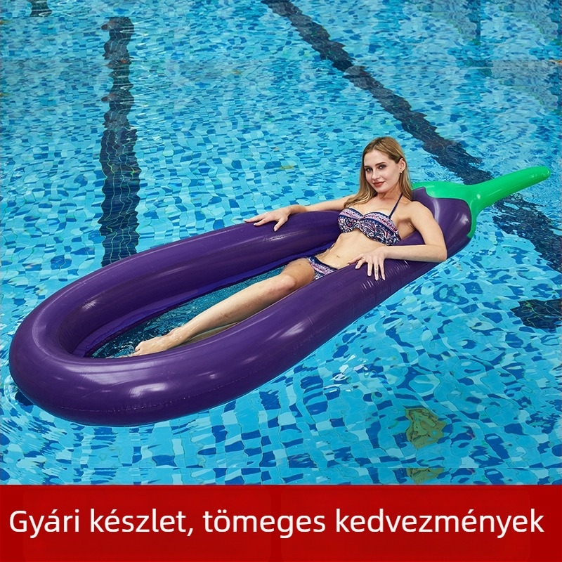 Felnőtteknek készült felfújható úszógyűrű hálószerkezettel, padlizsán formájú úszó és felfújható pihenőágy