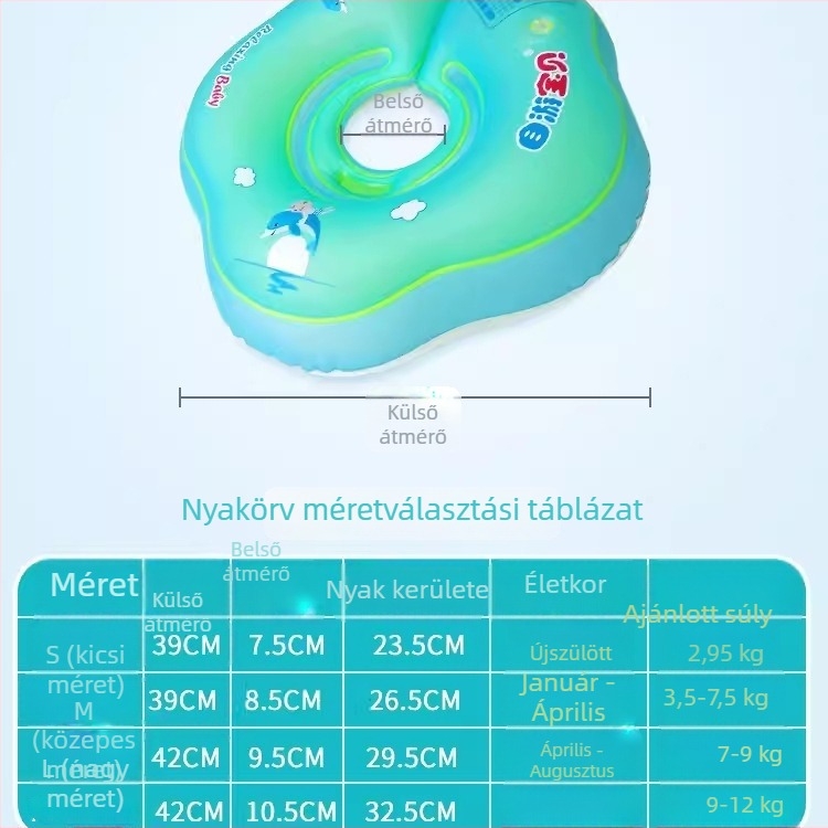 Baba úszógumi nyak-támasztékkal, újszülötteknek, dupla légzsákkal