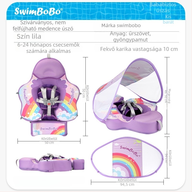 SWIMBOBO Csecsemő- és kisgyermekek számára nem felfújható úszógyűrű ötpontos övvel és puha textilzsebbel a támogatáshoz