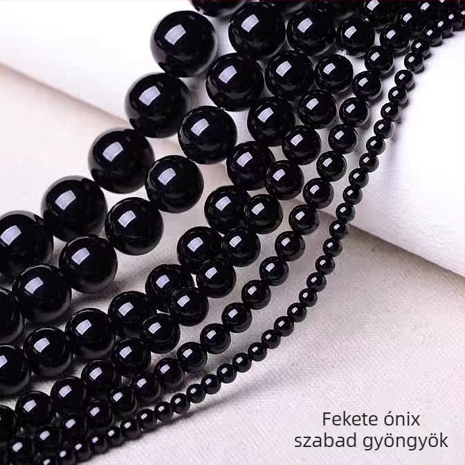 DIY ékszerekhez – szétszórt gyöngyök fekete onixból, polírozott, totem minta, 2025 tavasz