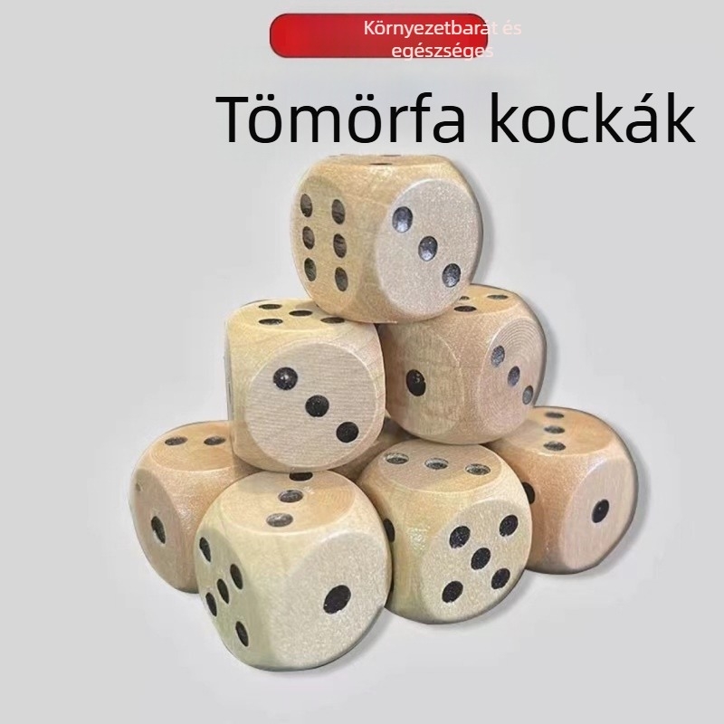 Fa nagy dobókockák kültéri játékokhoz, 1 cm pontokkal, természetes fa szín, színes számok, kerek sarkok