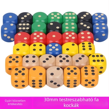 30 mm-es fa kockák, tömörfa, különböző mintákkal és színekkel