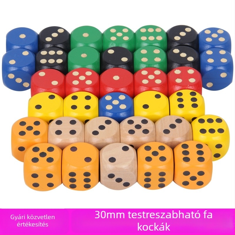 30 mm-es fa kockák, tömörfa, különböző mintákkal és színekkel