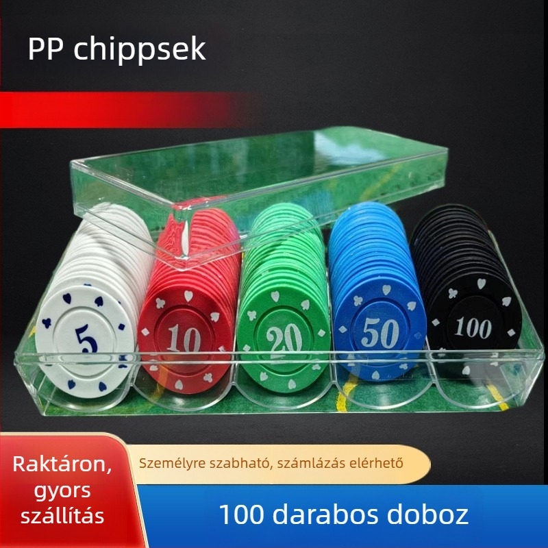 Kaszinó chipsek - ABS anyag, 100 db dobozban, 20 db tekercsenként, többkamrás forma, mobil forma