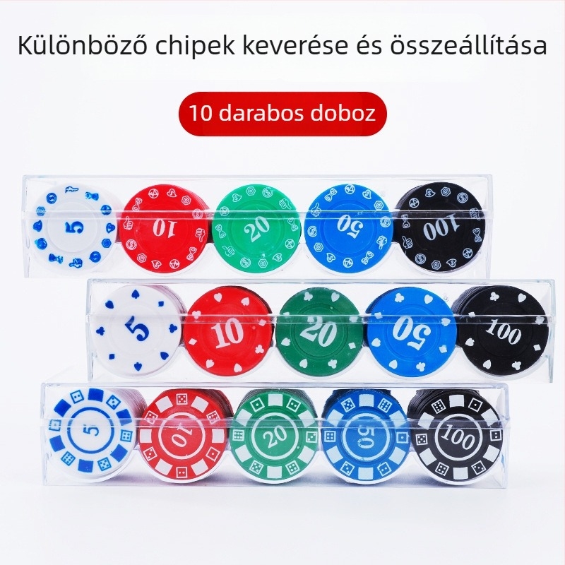 Kaszinó chipsek - ABS anyag, 100 db dobozban, 20 db tekercsenként, többkamrás forma, mobil forma