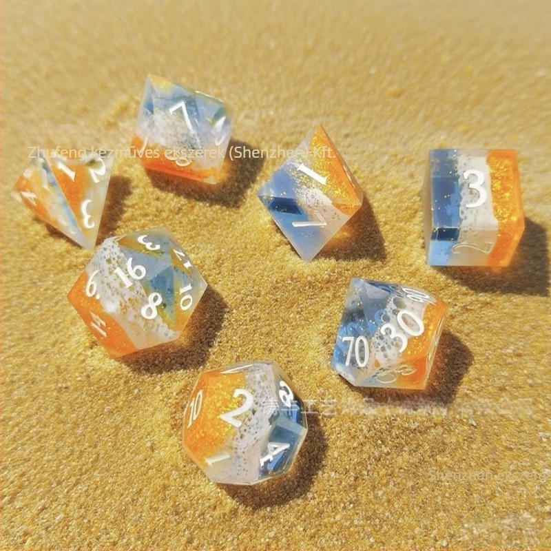 Wave Dice D4-D20 készlet (7 darab) – gyanta kockák kerek sarkokkal, sokoldalú, testreszabható