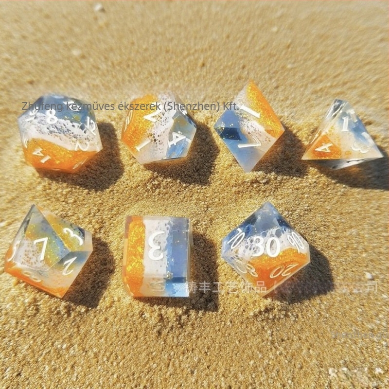 Wave Dice D4-D20 készlet (7 darab) – gyanta kockák kerek sarkokkal, sokoldalú, testreszabható