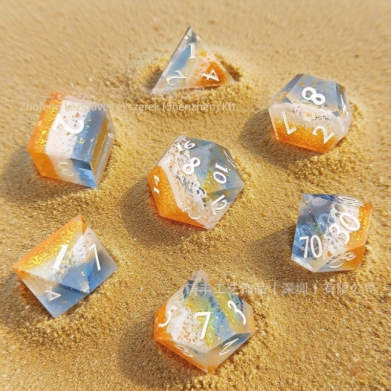 Wave Dice D4-D20 készlet (7 darab) – gyanta kockák kerek sarkokkal, sokoldalú, testreszabható